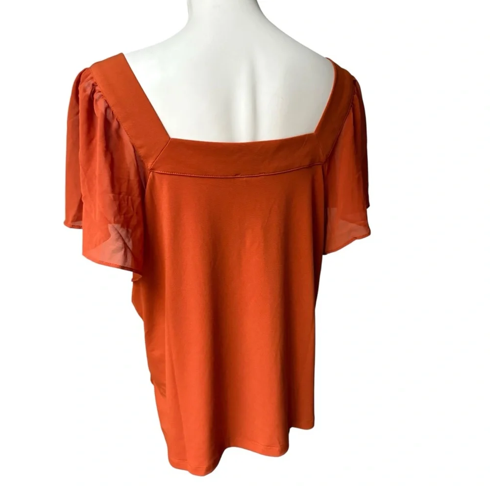 NWT, Calvin Klein Flutter-Sleeve Square-Neck Top in Rust, Sz XL - Picture 4 of 9
